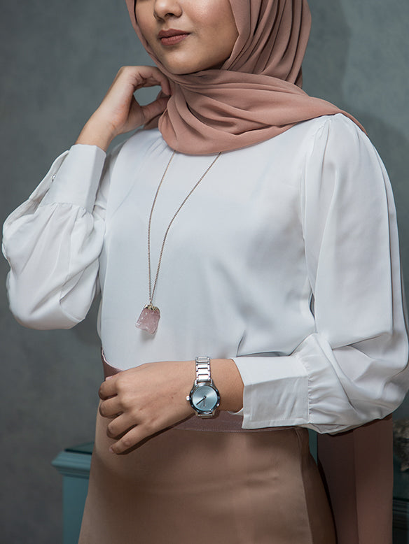 PEARL DUST OVERSIZED SATIN TOP (WHITE) - Modest Essentials