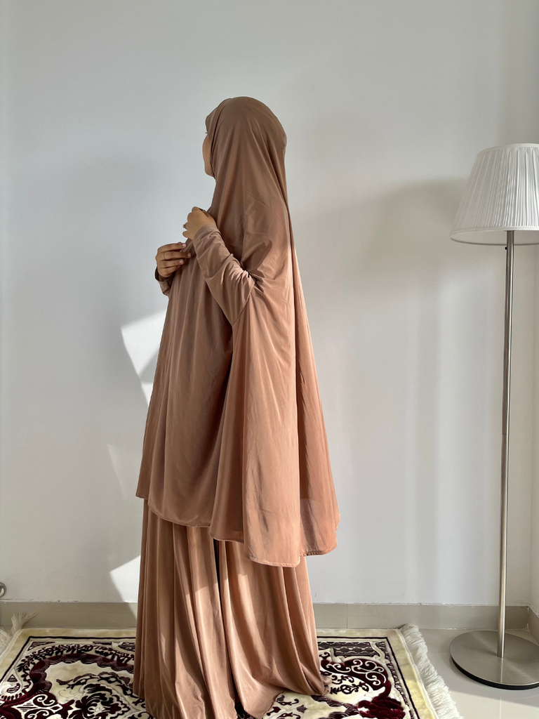 beige colour prayer set, jilbab set 