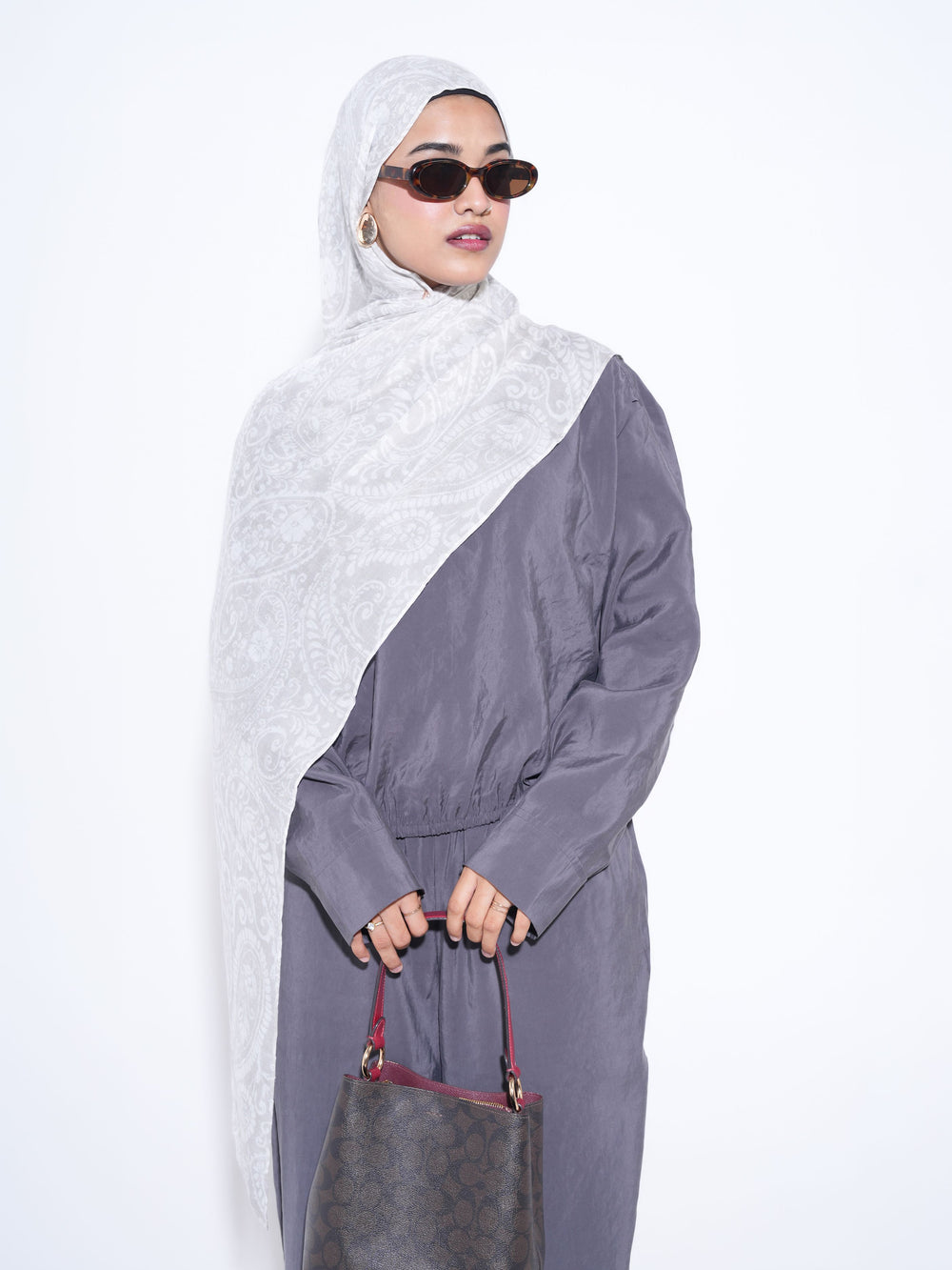 Printed Modal Hijab - Monochrome Paisley