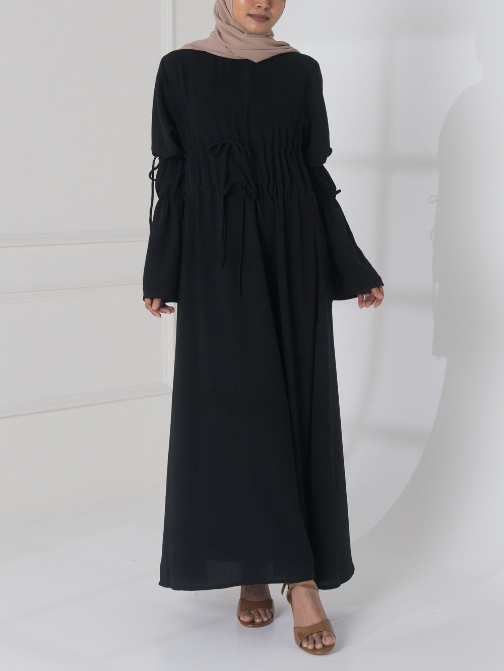 Amal Linen Tie-up Dress - Black