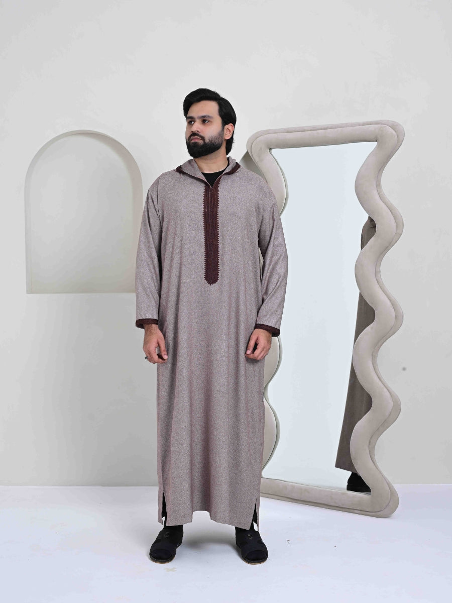 Moroccan Hoodie Thobe - Brown