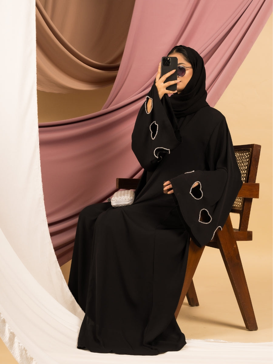 Naila Embroidered Abaya - Black