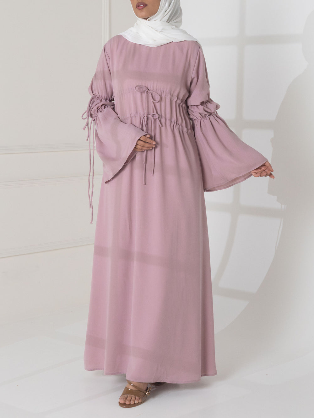 Amal Linen Tie-up Dress - Pink