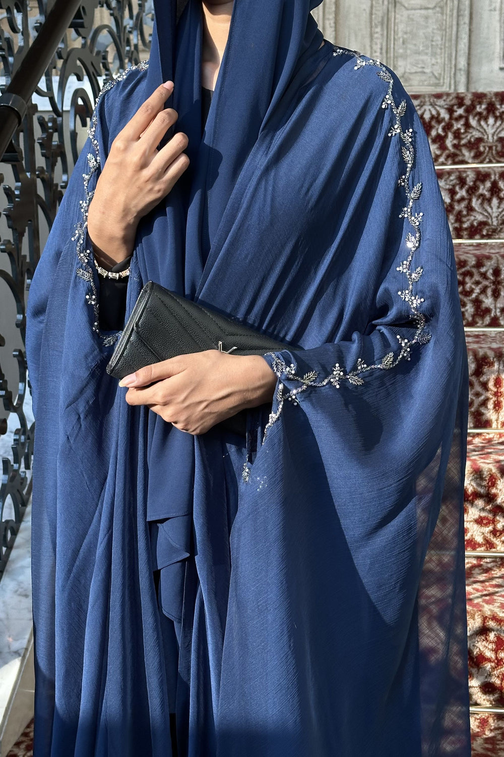 Iffath Embroidered Abaya - Navy Blue