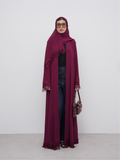 Basic Georgette Abaya with Lace - Cherry Truffle