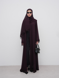 Basic Georgette Abaya with Lace - Wine