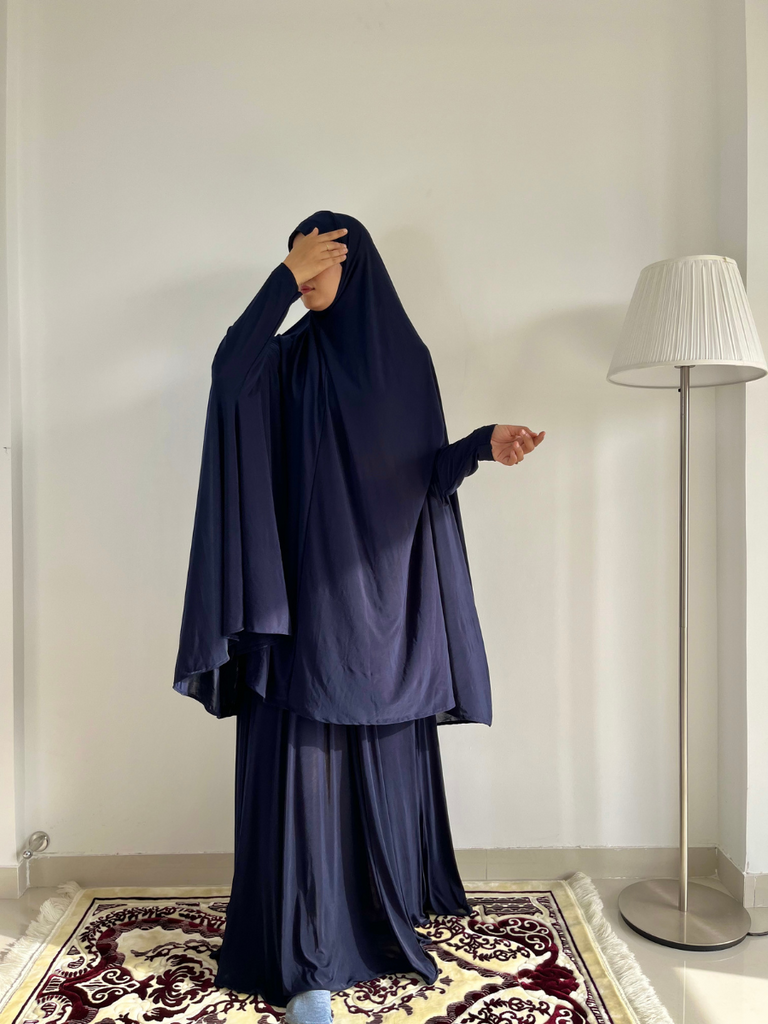 navy blue prayer set, jilbab set