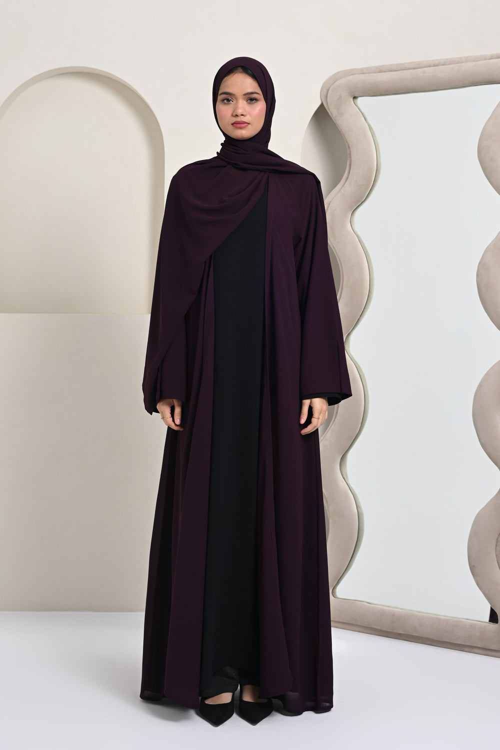 Essential Georgette Abaya (Attached Hijab) - Plum