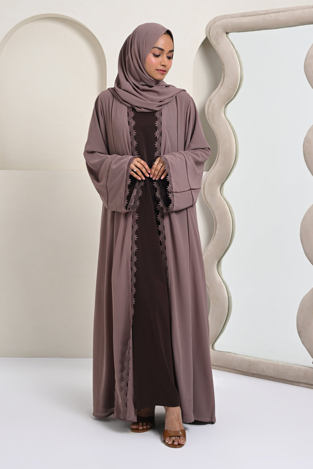 Siham Georgette 2 Piece Abaya - Taupe
