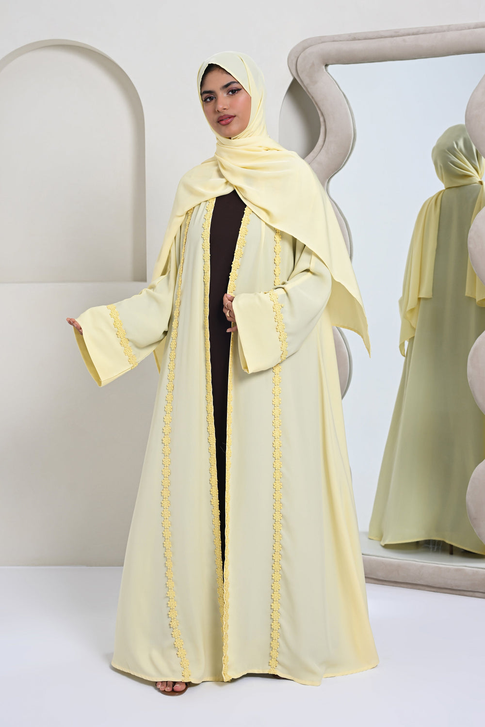 Flower Abaya Set - Yellow