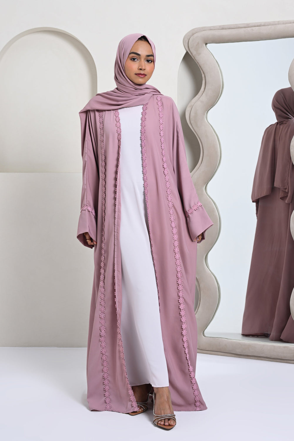 Flower Abaya Set - Pink