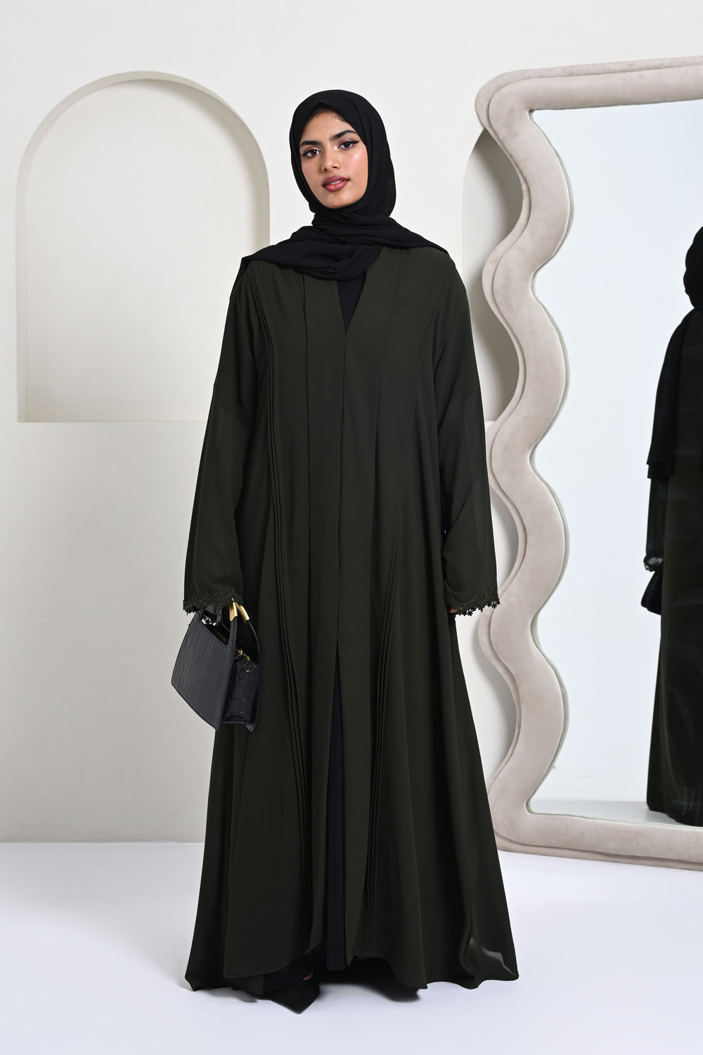 Bahiz Georgette Abaya - Dark Olive Green