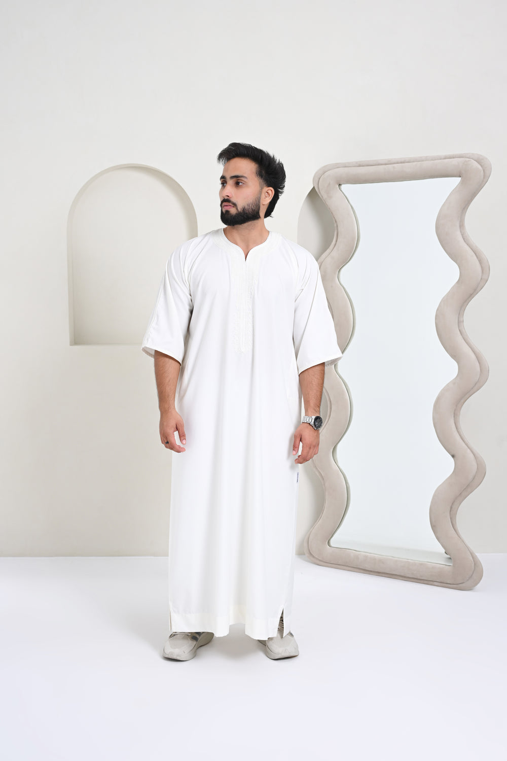 Half-Sleeve Moroccan Thobe - White