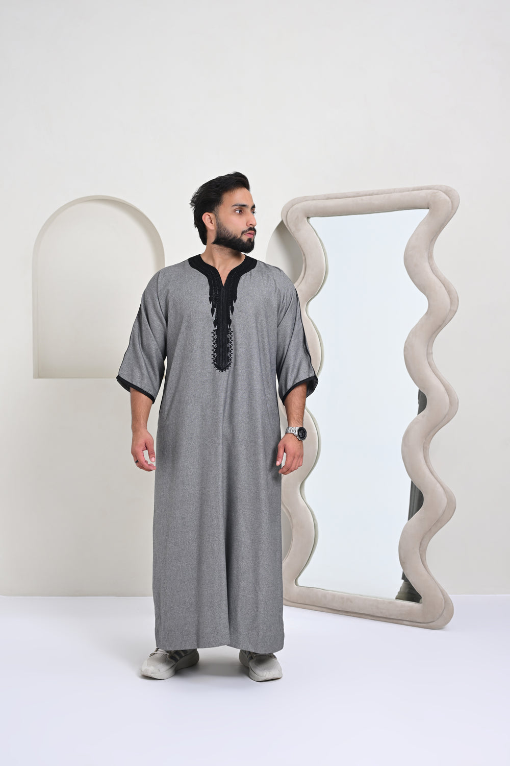 Half-Sleeve Moroccan Thobe - Grey