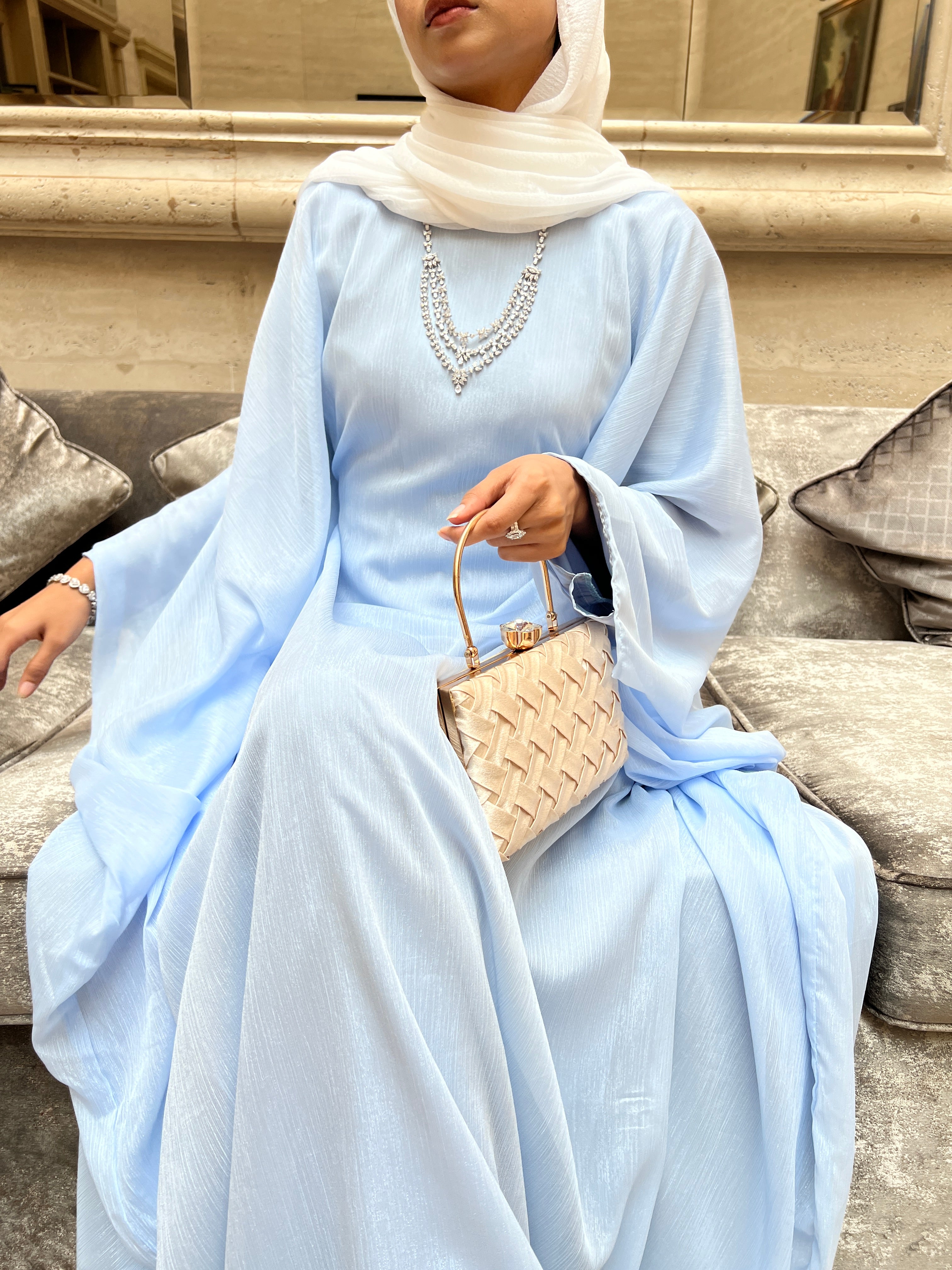 Elina Butterfly Abaya - Light Blue  Modest Essentials