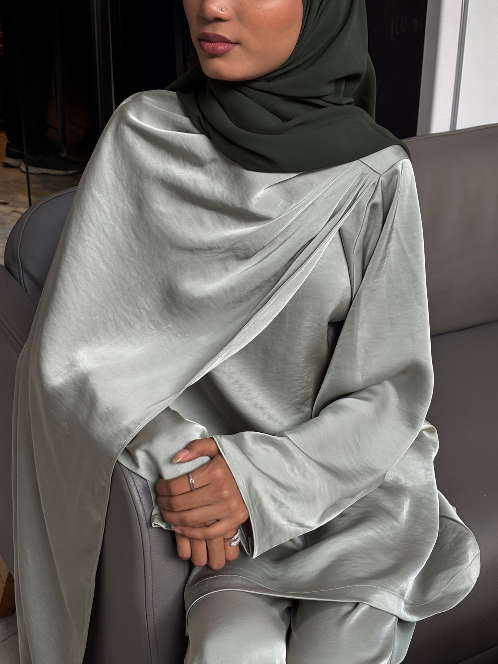 Reem Drape Co-ord Set - Sage Green