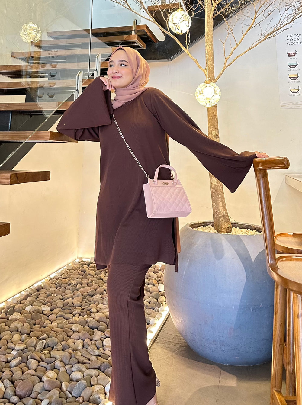 Widad Ribbed Co-ord Set (Cocoa)