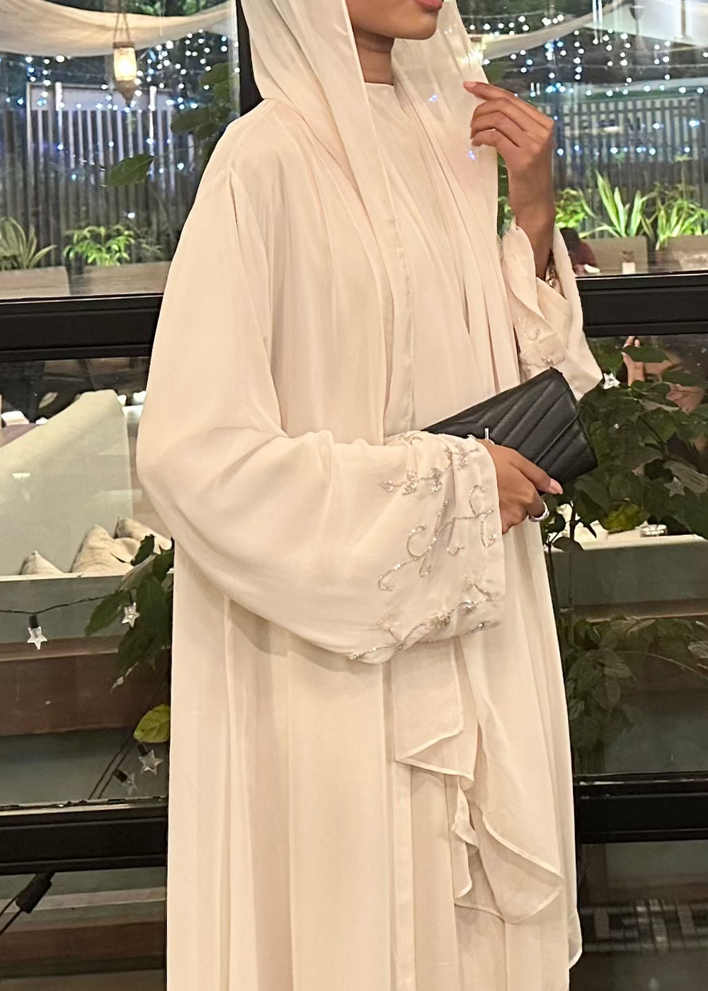 Yumna Chiffon Embroidered Abaya - Ivory