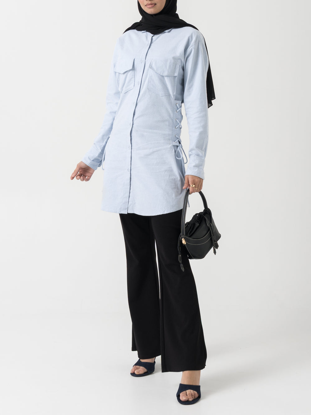 Side Tie-Up Top - Light Blue