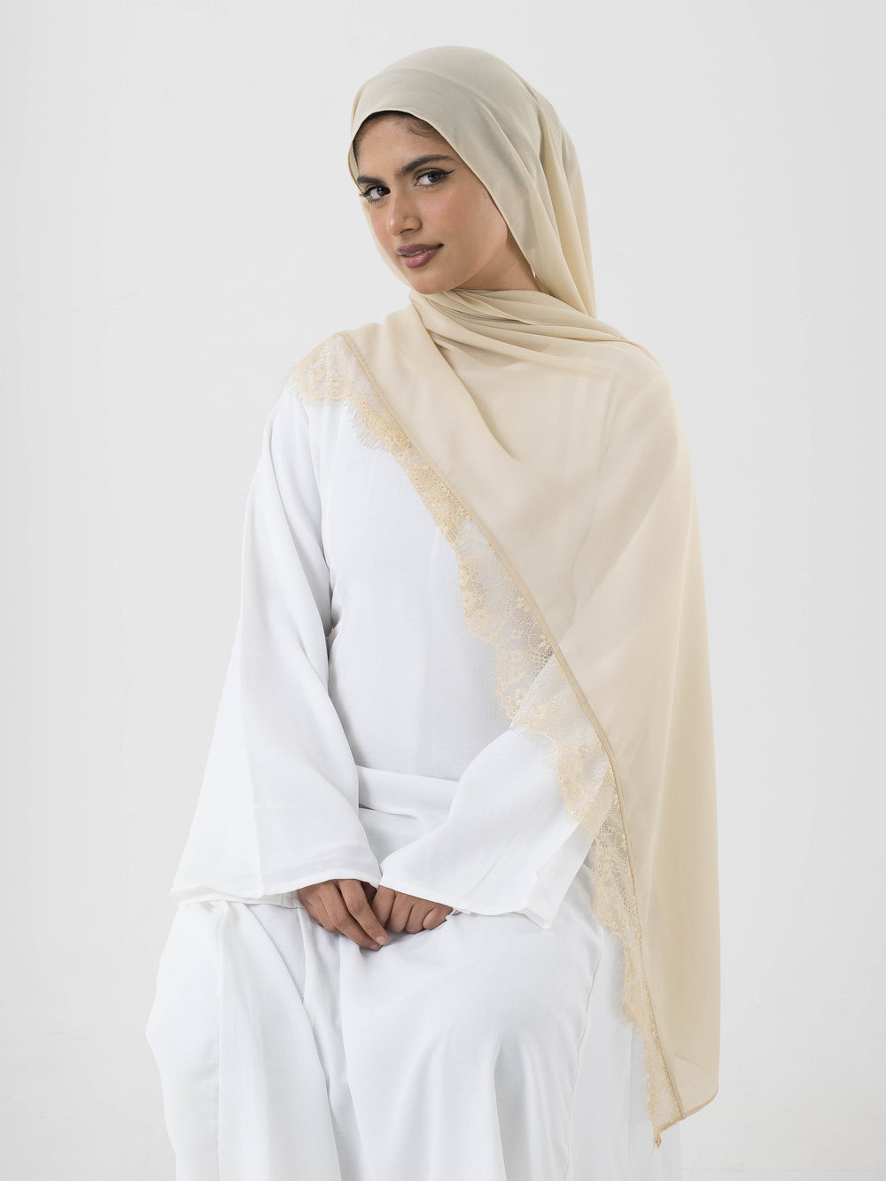 Lace Chiffon Hijab - Beige
