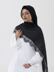 Lace Chiffon Hijab - Black