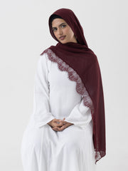 Lace Chiffon Hijab - Burgundy