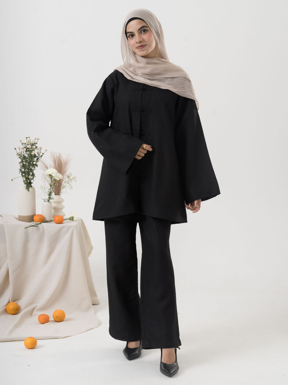 Mandarin Co-ord Set - Black