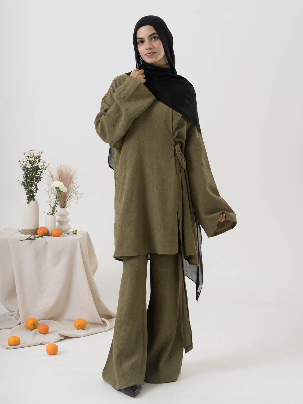 Side Tie Co-Ord Set - Olive