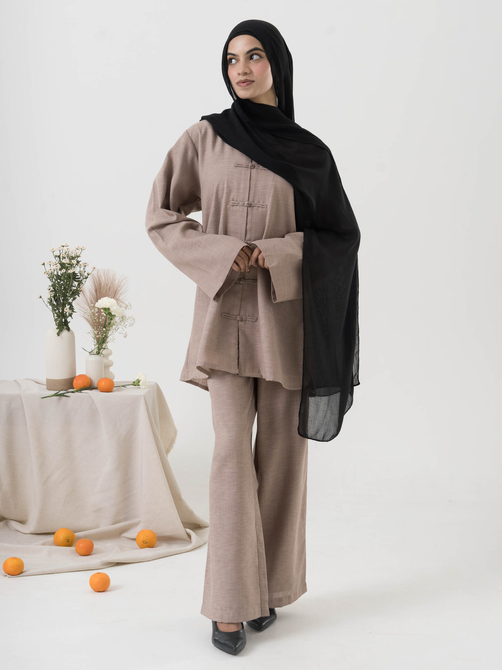 Mandarin Co-ord Set - Beige