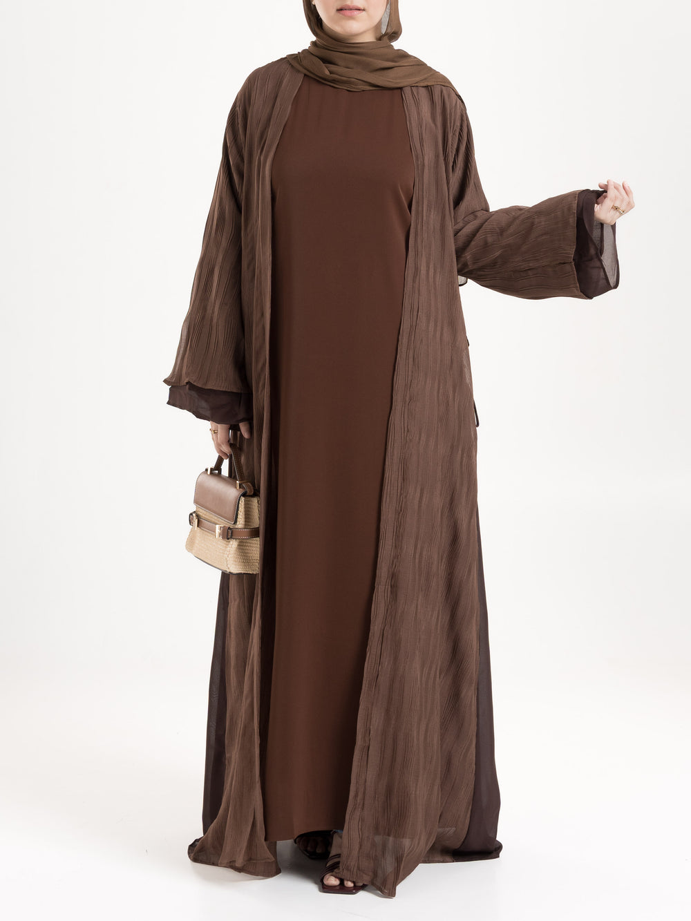Farah Side Tie Up Abaya - Brown