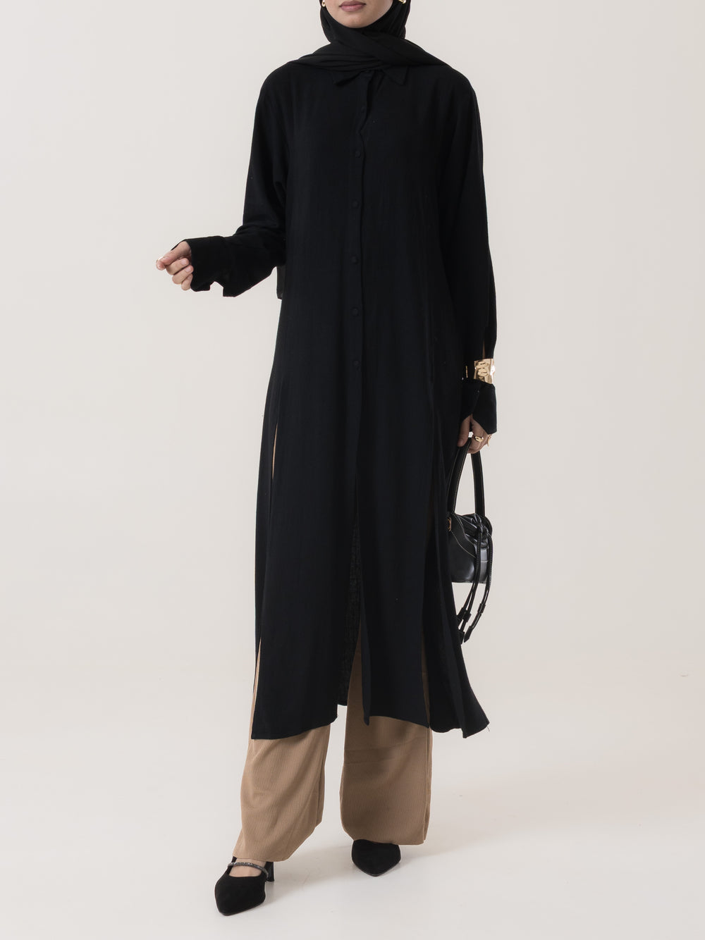 Yuna Slit Shirt - Black