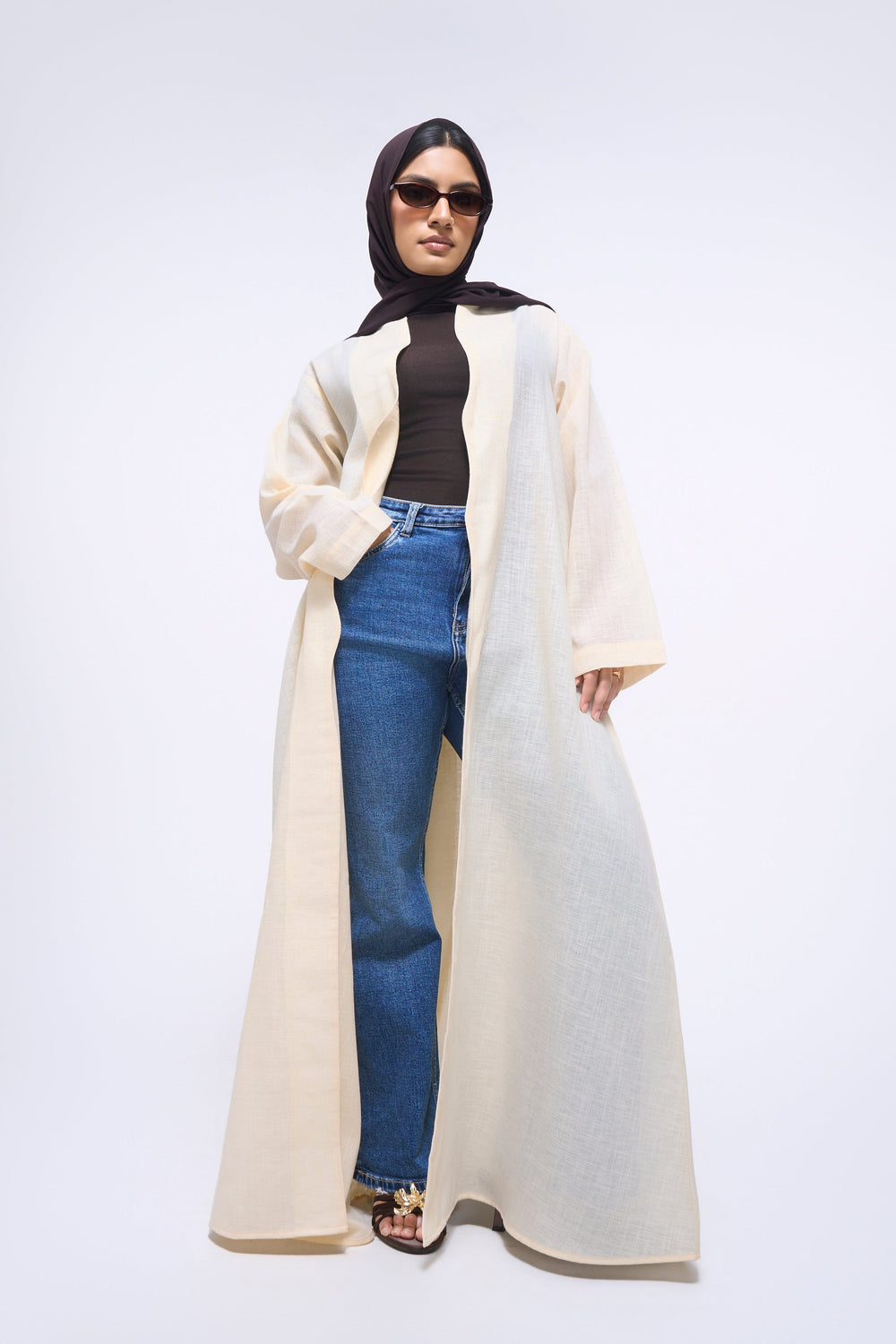 Donna Open Abaya - Yellow