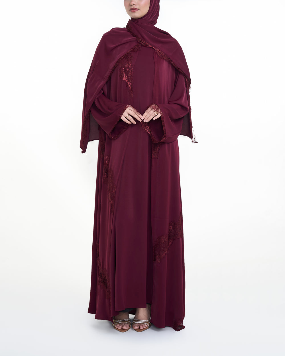 Nadiya Lace Abaya - Maroon