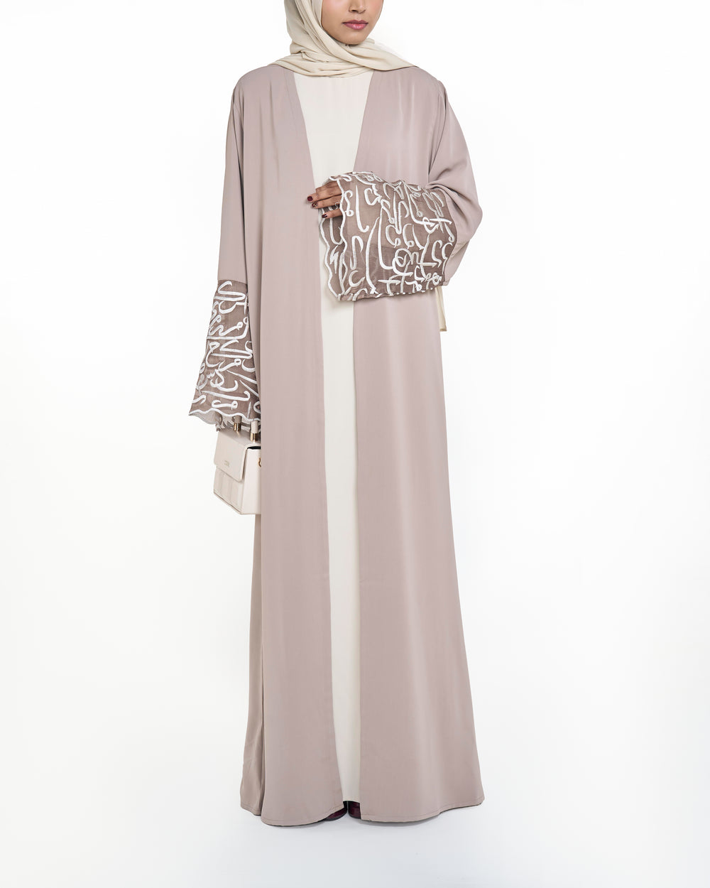 Calligraphy Open Abaya - Beige