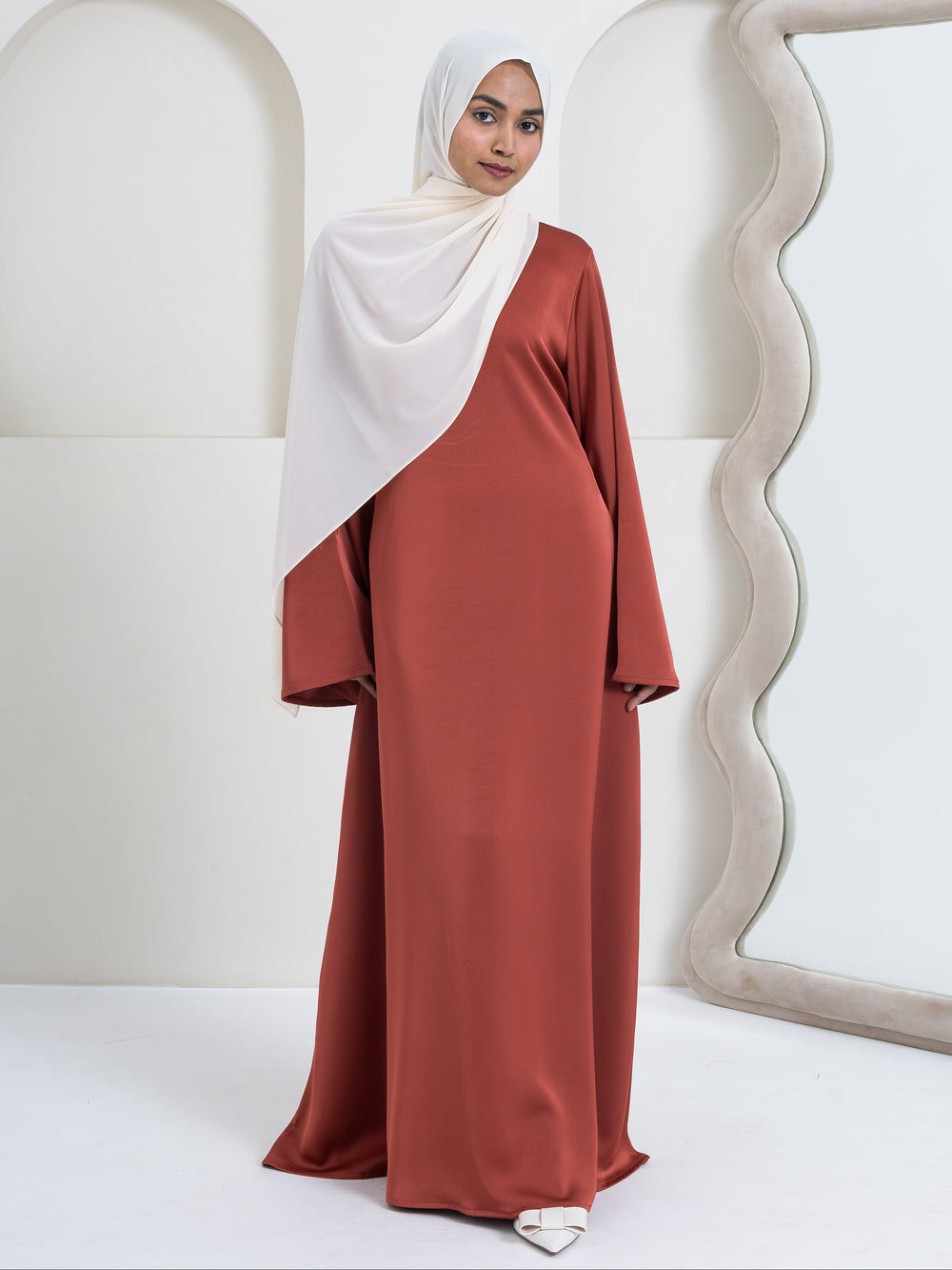 Basic Satin Dress - Rust