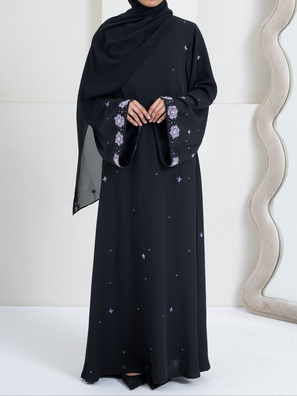 Aqdas Embroidery Abaya Set - Black