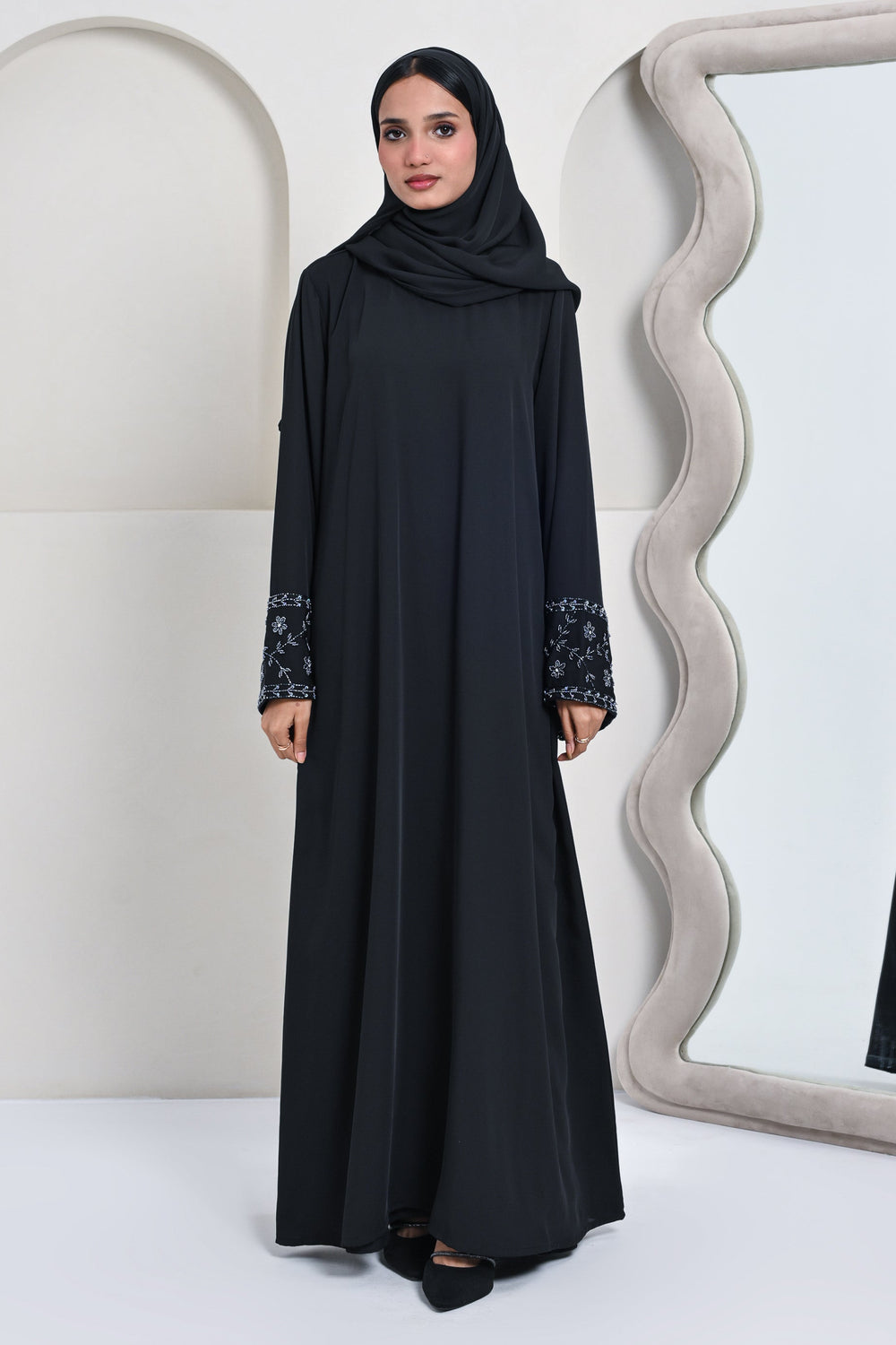 Isra Embroidered Abaya Set - Black