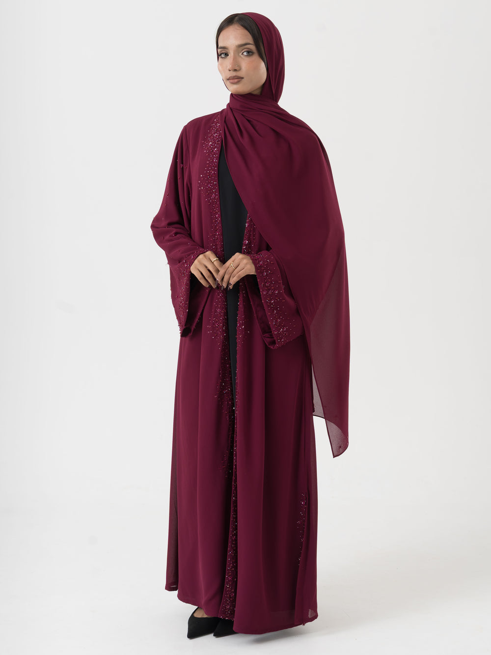 Mahnoor Embroidered Abaya - Maroon