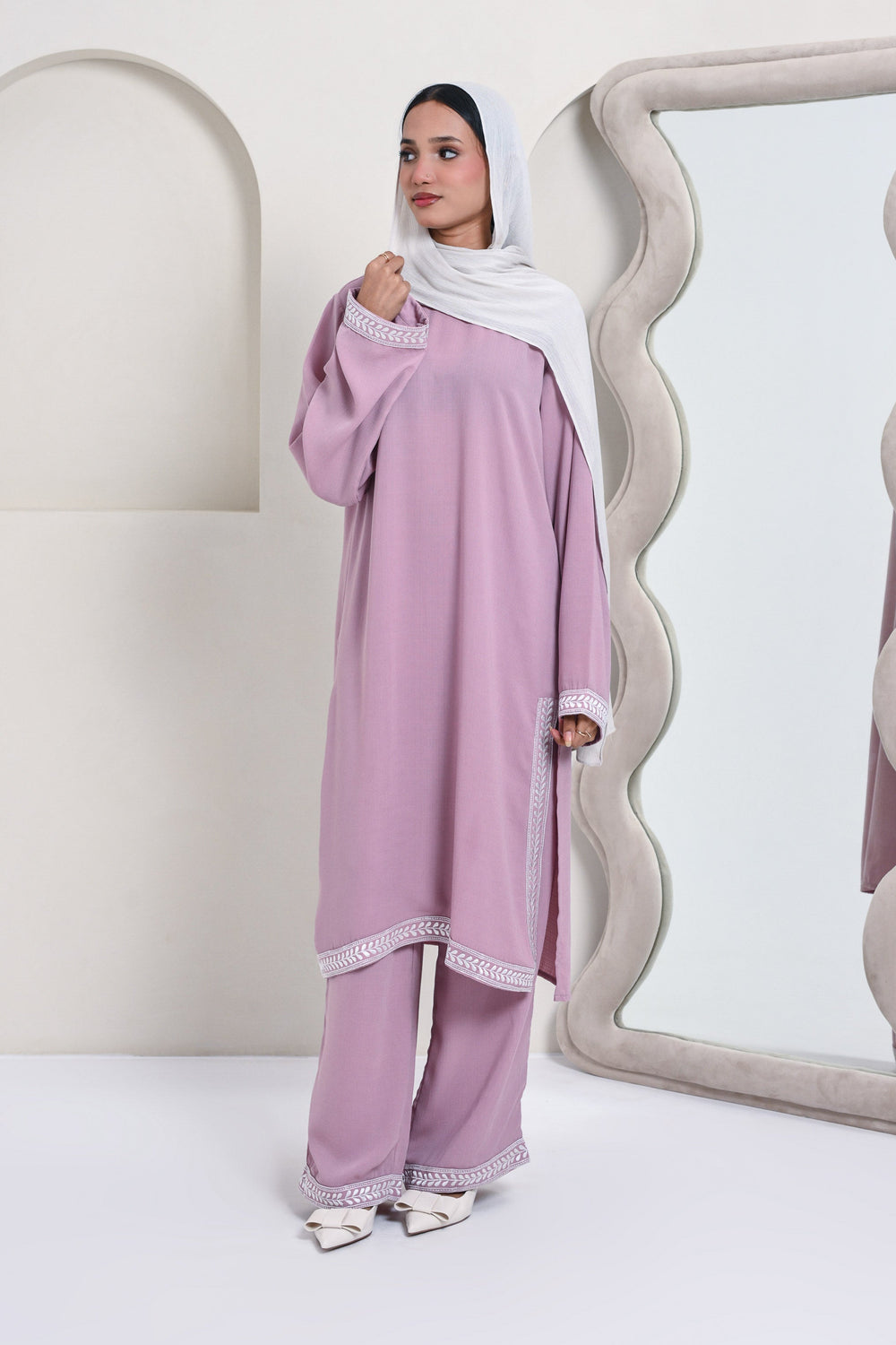 Embroidered Longline Set - Pink