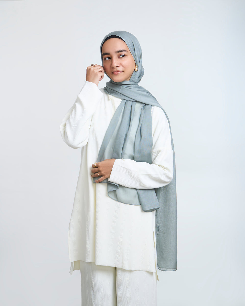 Teal Grey Modal Hijab