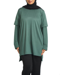 Activewear Top with Attached Sleeves - Green