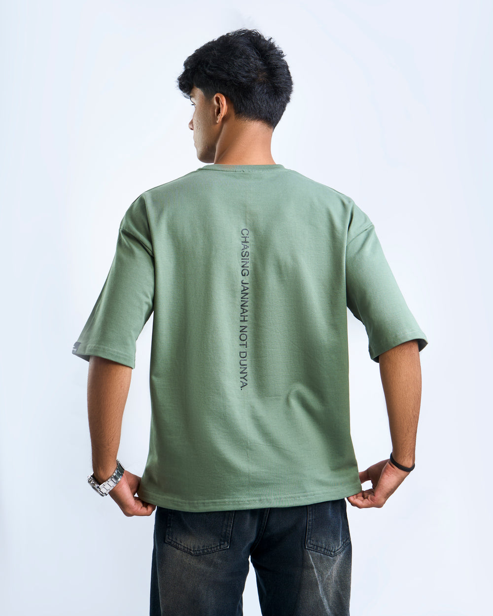 Chasing Jannah Not Dunya - Sage Green - Oversized T-Shirt