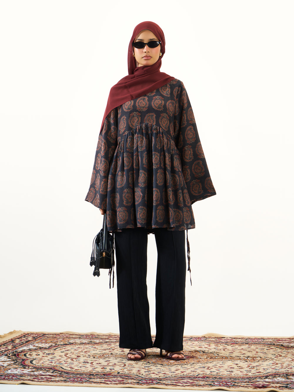 Paisley Top - Charcoal Blue