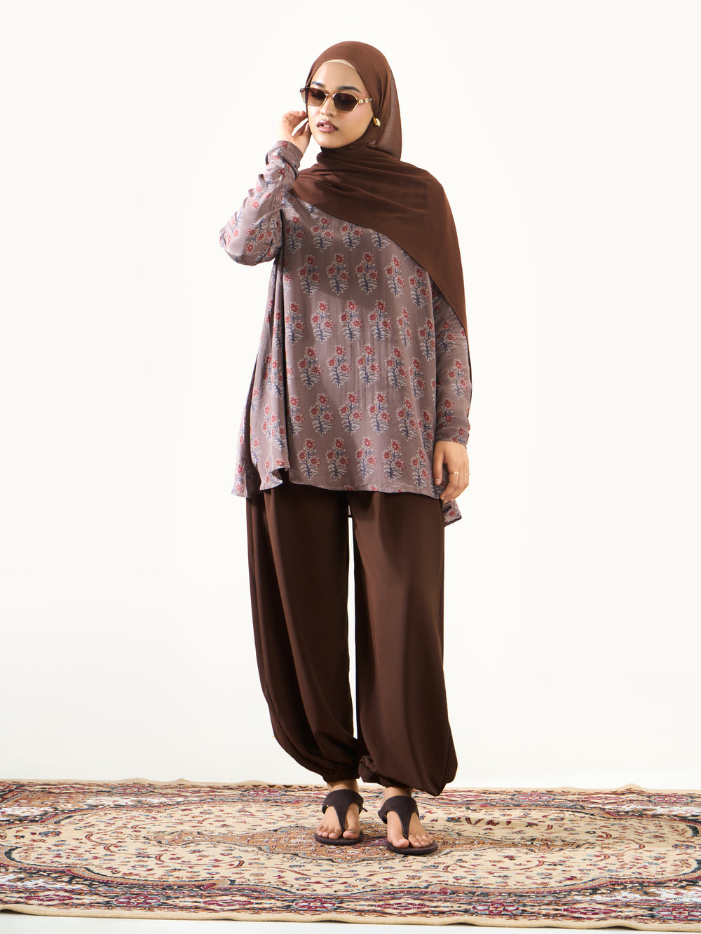 Printed Umbrella Top - Brown