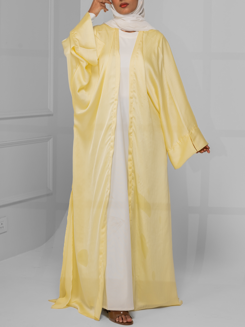 Dana Open Abaya - Butter Yellow ( Inner not included )