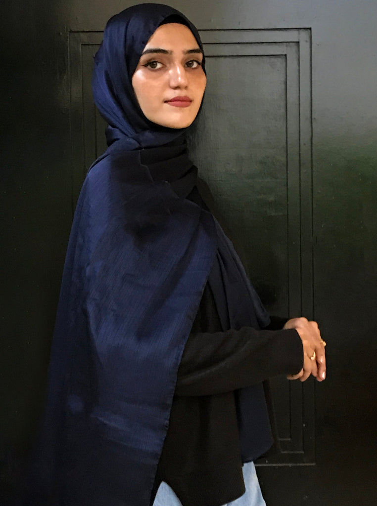 BUY Navy Blue Satin Silk Hijab - Modest Essentials