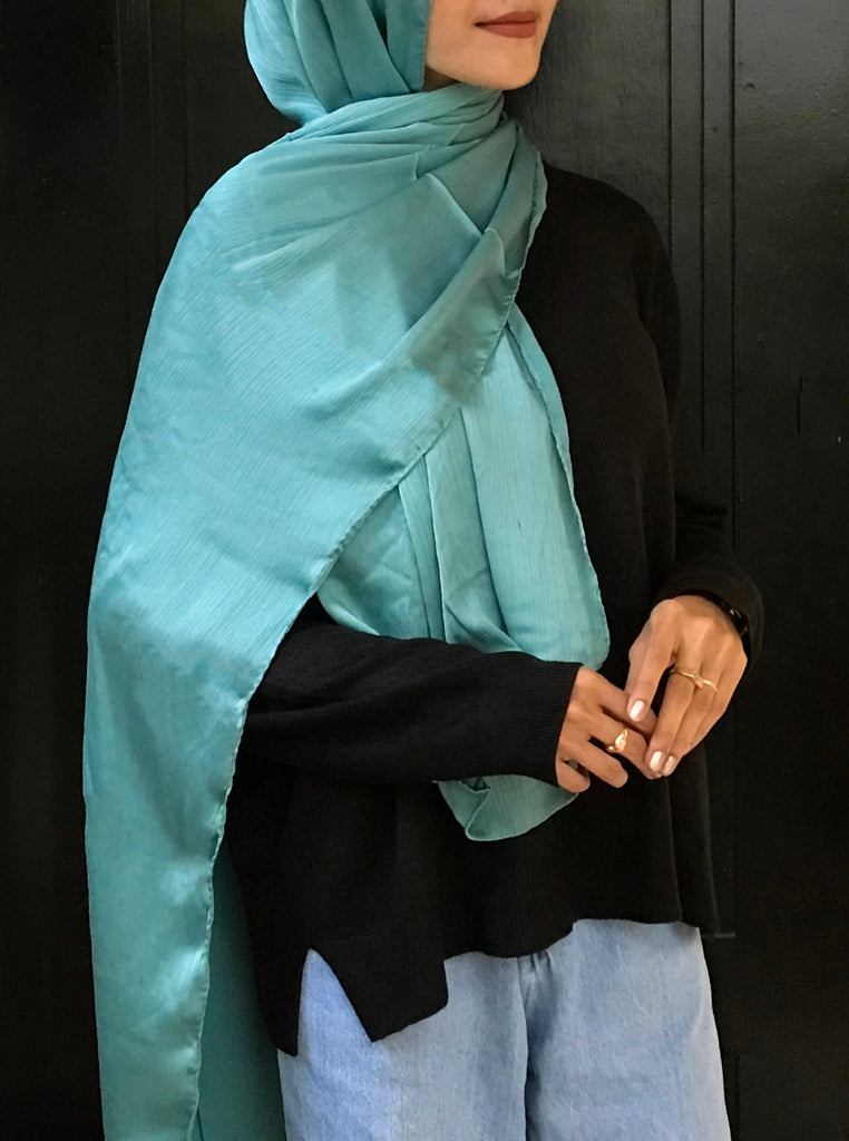 SHOP Turquoise Satin Silk Hijab - Modest Essentials