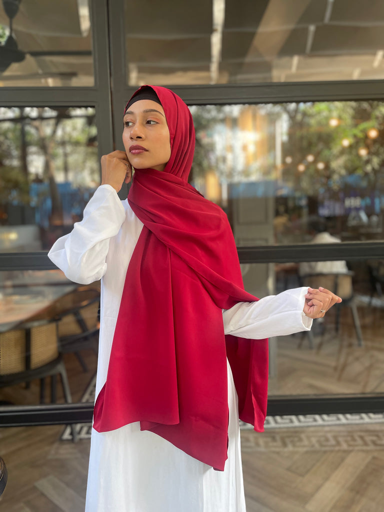 Red Korean Chiffon Hijab